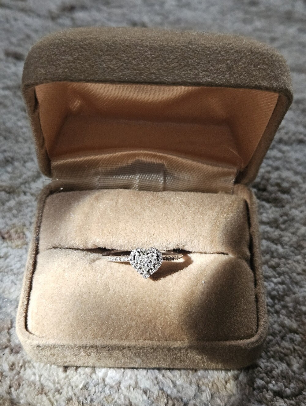 Heart Halo Diamond Ring in Sterling Silver - Sparkling Heart Ring Size 6